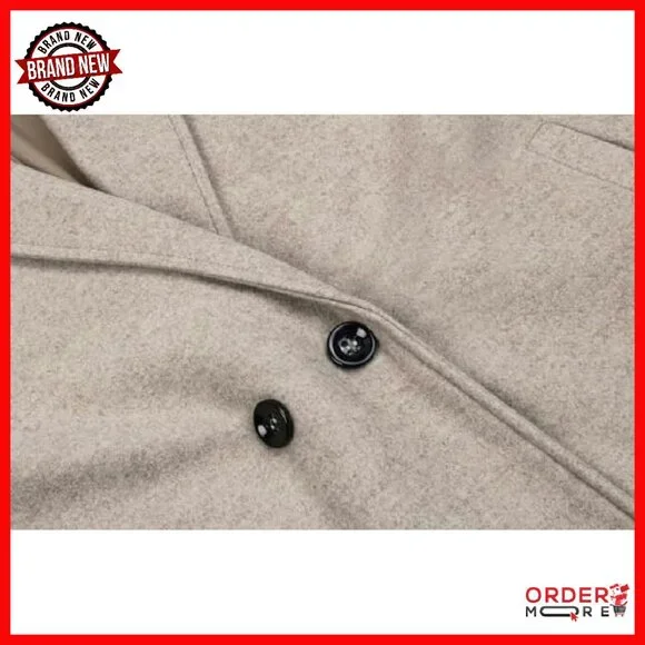 Oversized Wool Blend Trench Coat Midi Length Notched Collar - Picture 5 of 8